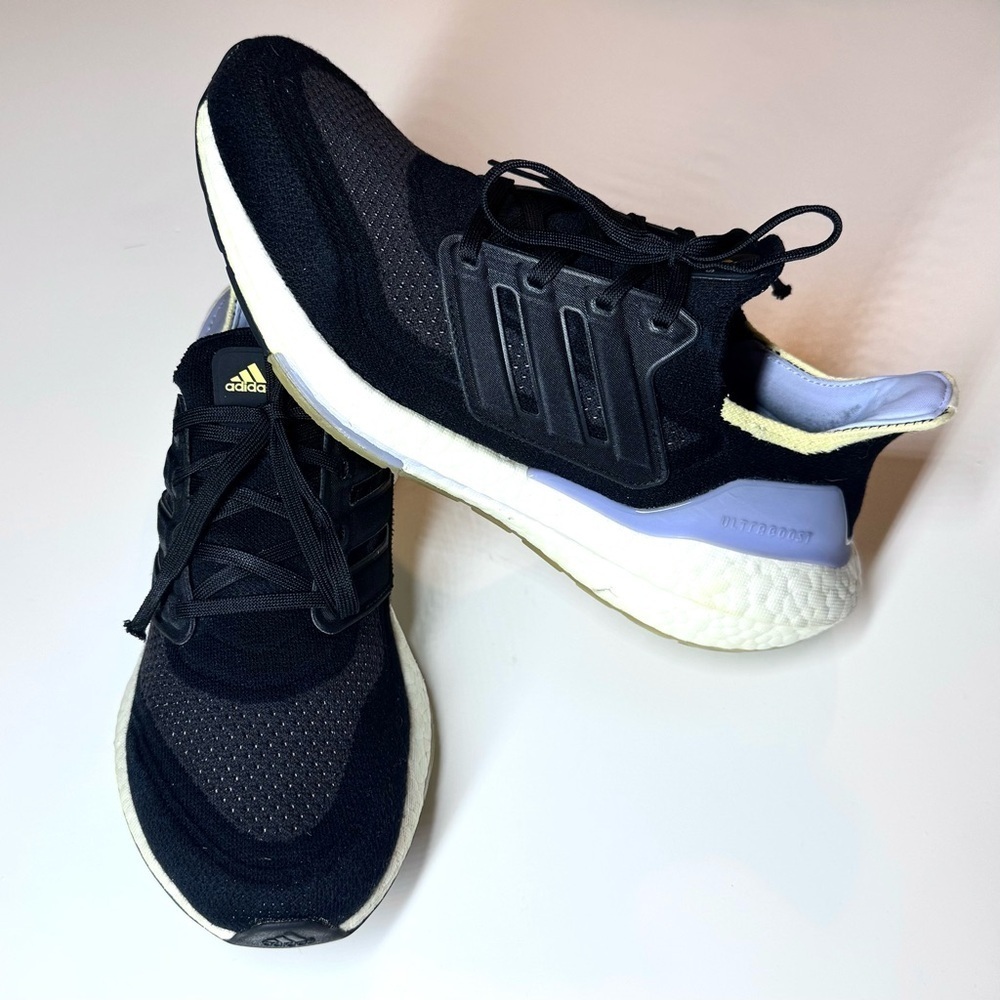 Adidas Women's Black Running Sneakers with White Boost Sole